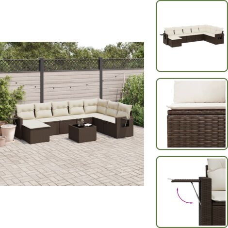 9-tlg. Garten-Sofagarnitur mit Kissen Braun Poly Rattan - Garten Sofagarnitur - Garten Sofagarnituren - Outdoor Sofagarnitur - Sofagarnitur Terrasse