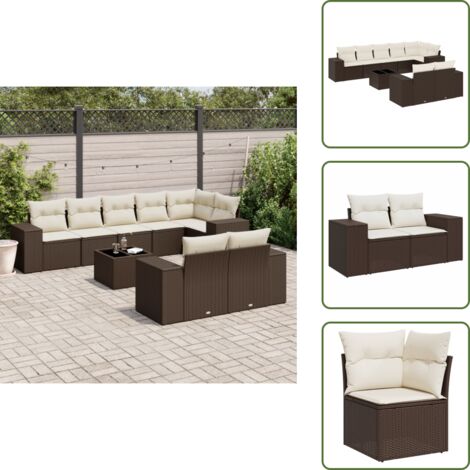 9-tlg. Garten-Sofagarnitur mit Kissen Braun Poly Rattan - Garten Sofagarnitur - Garten Sofagarnituren - Outdoor Sofagarnitur - Sofagarnitur Terrasse