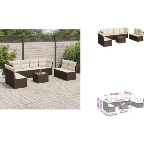 9-tlg. Garten-Sofagarnitur mit Kissen Braun Poly Rattan - Garten Sofagarnitur - Garten Sofagarnituren - Outdoor Sofagarnitur - Sofagarnitur Terrasse