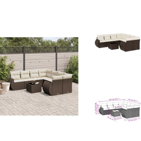 9-tlg. Garten-Sofagarnitur mit Kissen Braun Poly Rattan - Garten Sofagarnitur - Garten Sofagarnituren - Outdoor Sofagarnitur - Sofagarnitur Terrasse