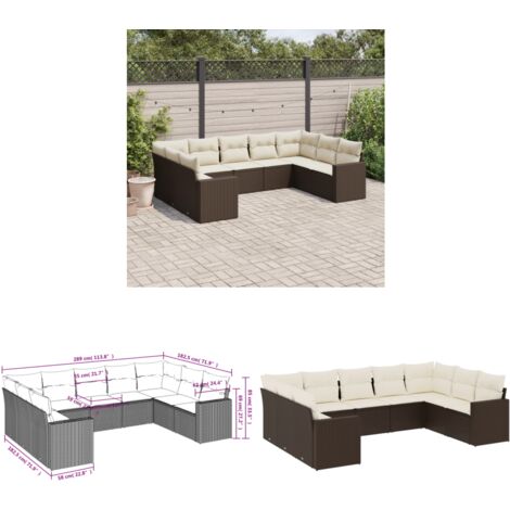 9-tlg. Garten-Sofagarnitur mit Kissen Braun Poly Rattan - Gartenmöbel - Outdoor Möbel - Rattan Gartenmöbel - Sofagarnitur - Lounge Set - Home & Living