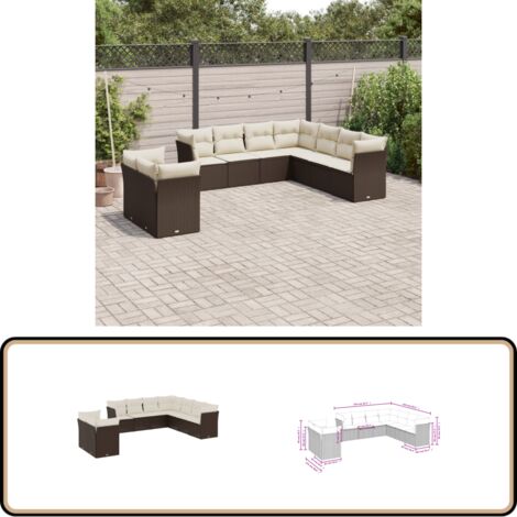 9-tlg. Garten-Sofagarnitur mit Kissen Braun Poly Rattan - Gartenmöbel - Outdoor Möbel - Rattan Sofa - Lounge Set - Gartenlounge