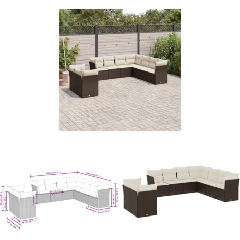 9-tlg. Garten-Sofagarnitur mit Kissen Braun Poly Rattan - Gartenmöbel - Outdoor Möbel - Rattan Sofa - Lounge Set - Gartenlounge - Home & Living