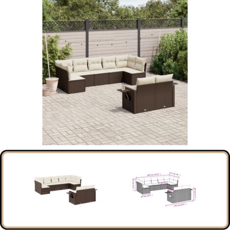 9-tlg. Garten-Sofagarnitur mit Kissen Braun Poly Rattan - Gartenmöbel - PE-Rattan Möbel - Outdoor Möbel - Sofas - Lounge Set