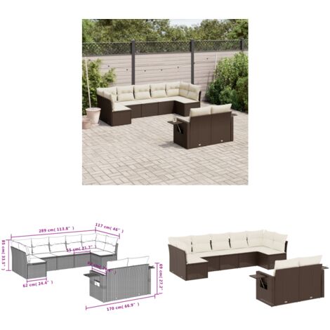 9-tlg. Garten-Sofagarnitur mit Kissen Braun Poly Rattan - Gartenmöbel - PE-Rattan Möbel - Outdoor Möbel - Sofas - Lounge Set - Home & Living