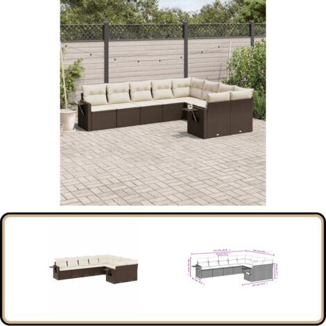 9-tlg. Garten-Sofagarnitur mit Kissen Braun Poly Rattan - Gartenmöbel - PE-Rattan - Outdoor Möbel - Lounge Set - Sofasatz