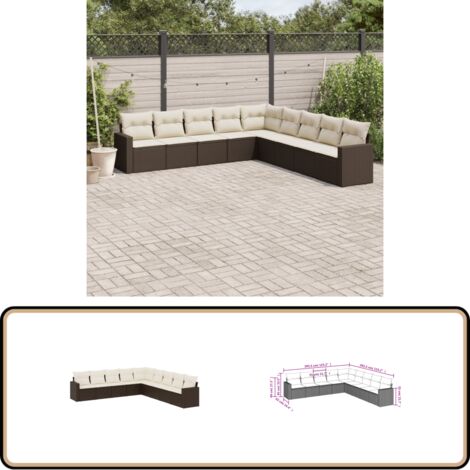 9-tlg. Garten-Sofagarnitur mit Kissen Braun Poly Rattan - Gartensofas - Outdoor Möbel - Gartenmöbel Set - Rattan Sofa - Lounge Set