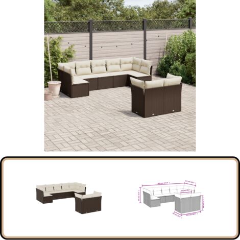 9-tlg. Garten-Sofagarnitur mit Kissen Braun Poly Rattan - Gartensofas - Outdoor Möbel - Gartenmöbelset - Lounge Set - Rattan Sofa