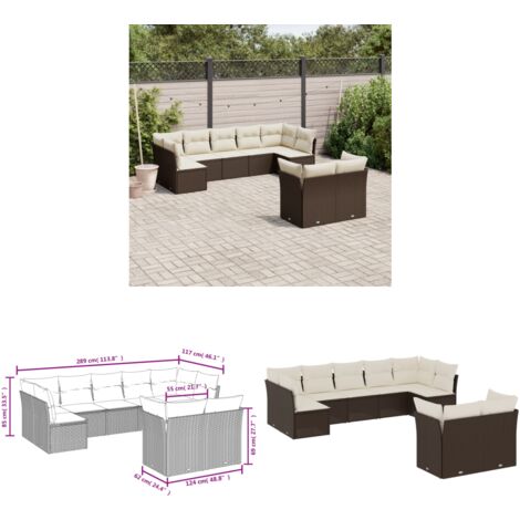 9-tlg. Garten-Sofagarnitur mit Kissen Braun Poly Rattan - Gartensofas - Outdoor Möbel - Gartenmöbelset - Lounge Set - Rattan Sofa - Home & Living