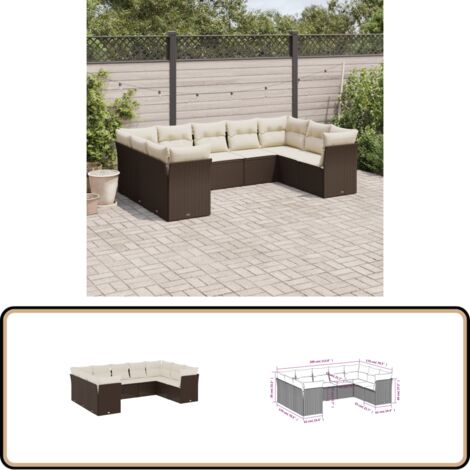 9-tlg. Garten-Sofagarnitur mit Kissen Braun Poly Rattan - Gartensofas - Outdoor Möbel - Lounge Set - Rattan Sofa - Gartenlounge