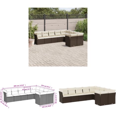 9-tlg. Garten-Sofagarnitur mit Kissen Braun Poly Rattan - Gartensorganisation - Gartenmöbelset - Outdoor Möbel - Lounge Set - Rattan Sofa - Home & Living