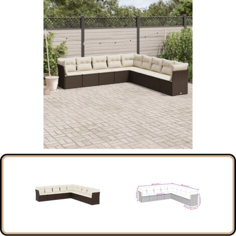 9-tlg. Garten-Sofagarnitur mit Kissen Braun Poly Rattan - Gartensorgsgarnitur - Esszimmerset - Outdoor Möbel - Lounge Set - Rattan Sofa