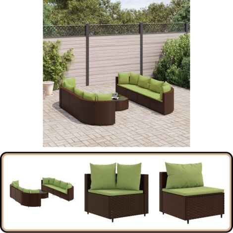 9-tlg. Garten-Sofagarnitur mit Kissen Braun Poly Rattan - Gartensorte - Gartenmöbelset - PE-Rattan Möbel - Outdoor Sofa - Lounge Set