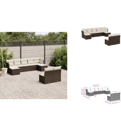 9-tlg. Garten-Sofagarnitur mit Kissen Braun Poly Rattan - Gartensorte - Gartenmöbelset - PE-Rattan Möbel - Outdoor Sofa - Lounge Set