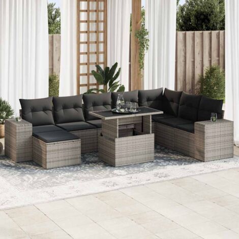9-tlg. Garten-Sofagarnitur mit Kissen Grau Poly Rattan vidaXL