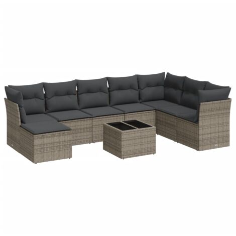 9-tlg. Garten-Sofagarnitur mit Kissen Grau Poly Rattan vidaXL