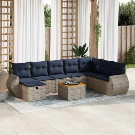 9-tlg. Garten-Sofagarnitur mit Kissen Grau Poly Rattan vidaXL