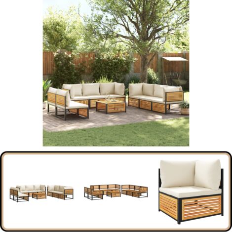 9-tlg. Garten-Sofagarnitur mit Kissen Massivholz Akazie - Gartenmöbel Set - Esszimmergarnitur - Holztisch - Sofasitzgruppe - Outdoor Möbel