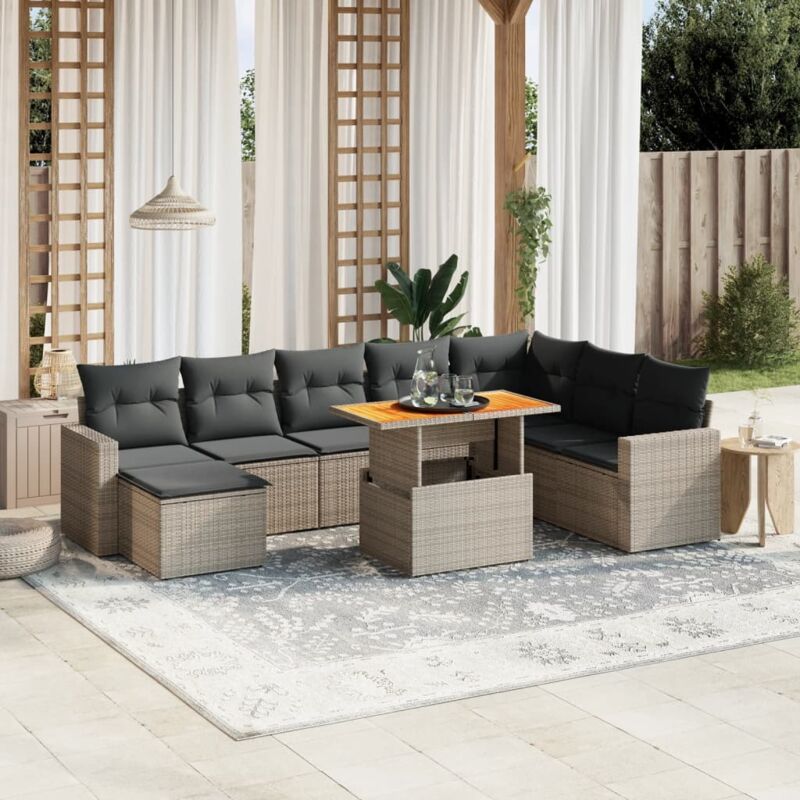 9-tlg. Garten-sofagarnitur Mit Kissen Grau Poly Rattan - Vidaxl