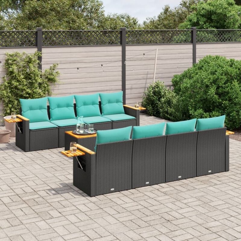 9-tlg. Garten-sofagarnitur Mit Kissen Schwarz Poly Rattan Vidaxl