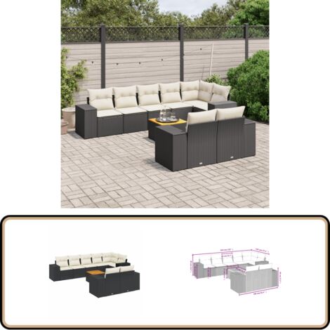 9-tlg. Garten-Sofagarnitur mit Kissen Schwarz Poly Rattan - Gartenmöbel - Esszimmergarnituren - Outdoor Möbel - Lounge Set - Rattan Gartenmöbel