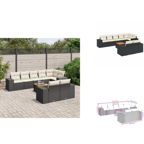 9-tlg. Garten-Sofagarnitur mit Kissen Schwarz Poly Rattan - Gartenmöbel - Esszimmergarnituren - Outdoor Möbel - Lounge Set - Rattan Gartenmöbel