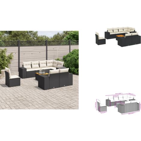 9-tlg. Garten-Sofagarnitur mit Kissen Schwarz Poly Rattan - Gartenmöbel - Esszimmergarnituren - Outdoor Möbel - Lounge Set - Rattan Gartenmöbel