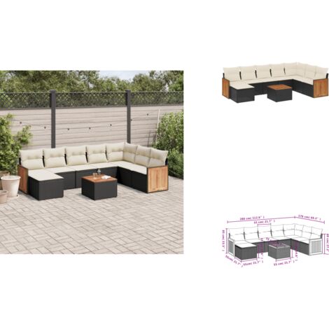 9-tlg. Garten-Sofagarnitur mit Kissen Schwarz Poly Rattan - Gartenmöbel - Gartensorte - Outdoor Möbel - Lounge Set - Esstischset