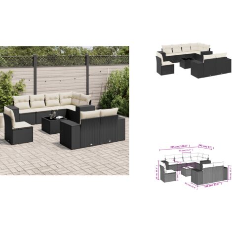 9-tlg. Garten-Sofagarnitur mit Kissen Schwarz Poly Rattan - Gartenmöbel - PE-Rattan Möbel - Outdoor Set - Esstisch - Lounge Set