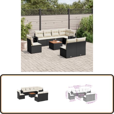 9-tlg. Garten-Sofagarnitur mit Kissen Schwarz Poly Rattan - Gartenmöbel Set - Esszimmerset Outdoor - Lounge Möbel - Rattan Gartenmöbel - Wetterfeste Gartenmöbel