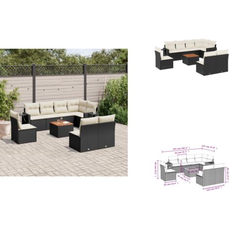 9-tlg. Garten-Sofagarnitur mit Kissen Schwarz Poly Rattan - Gartenmöbel Set - Esszimmerset Outdoor - Lounge Möbel - Rattan Gartenmöbel - Wetterfeste Gartenmöbel