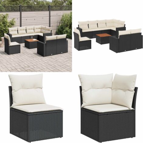 9-tlg. Garten-Sofagarnitur mit Kissen Schwarz Poly Rattan - Gartenmöbel Set - Outdoor Möbel - Rattan Gartenset - Lounge Set - Esstisch Set - Home & Living