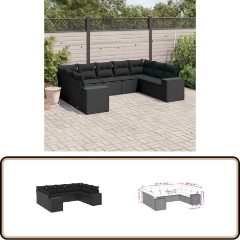 9-tlg. Garten-Sofagarnitur mit Kissen Schwarz Poly Rattan - Gartensofas - Outdoor Möbel - Gartenlounge - Rattan Gartenmöbel - Wetterfeste Gartenmöbel