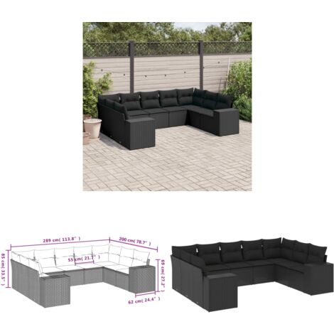 9-tlg. Garten-Sofagarnitur mit Kissen Schwarz Poly Rattan - Gartensofas - Outdoor Möbel - Gartenlounge - Rattan Gartenmöbel - Wetterfeste Gartenmöbel - Home & Living