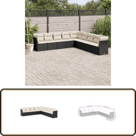 9-tlg. Garten-Sofagarnitur mit Kissen Schwarz Poly Rattan - Gartensofas - Outdoor Möbel - Lounge Set - Rattan Sofa - Gartenlounge