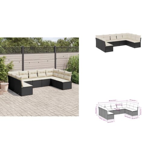 9-tlg. Garten-Sofagarnitur mit Kissen Schwarz Poly Rattan - Gartensofas - Outdoor Möbel - Lounge Set - Rattan Sofa - Gartenlounge