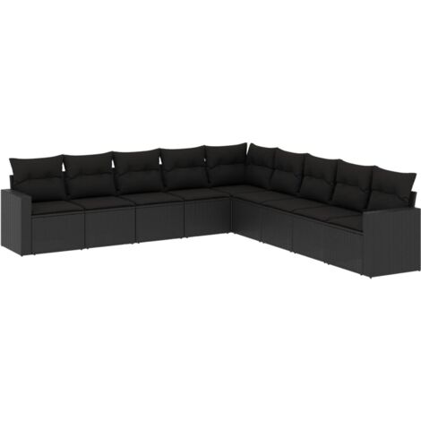 9-tlg. Garten-Sofagarnitur mit Kissen Schwarz Poly Rattan vidaXL