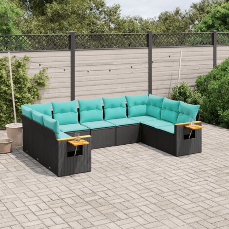 9-tlg. Garten-Sofagarnitur mit Kissen Schwarz Poly Rattan vidaXL