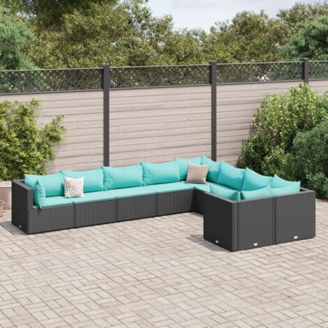 9-tlg. Garten-Sofagarnitur mit Kissen Schwarz Poly Rattan vidaXL