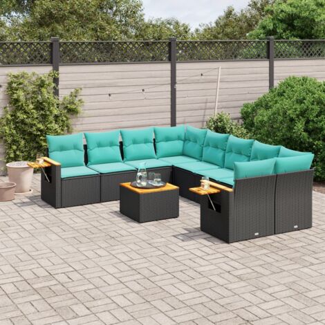 9-tlg. Garten-Sofagarnitur mit Kissen Schwarz Poly Rattan vidaXL