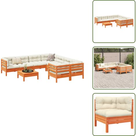 9-tlg. Garten-Sofagarnitur mit Kissen Wachsbraun Kiefernholz - Gartengestell - Gartenmöbeln - Kiefernholz Möbel - Gartenlounge - Esstischgarnituren