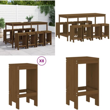 9-tlg. Gartenbar-Set Honigbraun Massivholz Kiefer - Gartentisch - Barhocker - Gartenmöbel - Outdoor Möbel - Holzmöbel - Home & Living