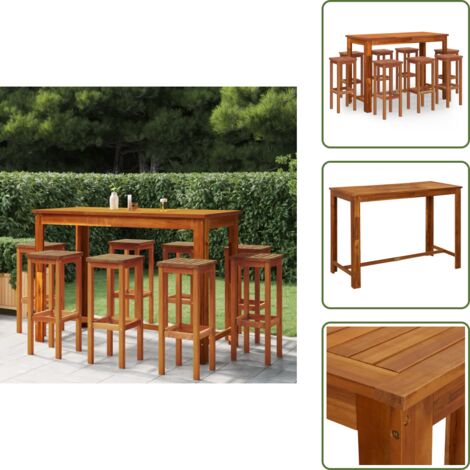 9-tlg. Gartenbar-Set Massivholz Akazie - Gartenbar Set - Esstisch - Barhocker - Akazienholz - Gartenmöbel