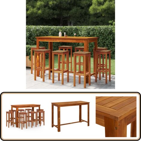 9-tlg. Gartenbar-Set Massivholz Akazie - Gartenbar Set - Esstisch - Barhocker - Akazienholz - Gartenmöbel