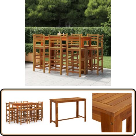 9-tlg. Gartenbar-Set Massivholz Akazie - Gartenbar Set - Esstisch - Barhocker - Akazienholzmöbel - Gartenmöbeln
