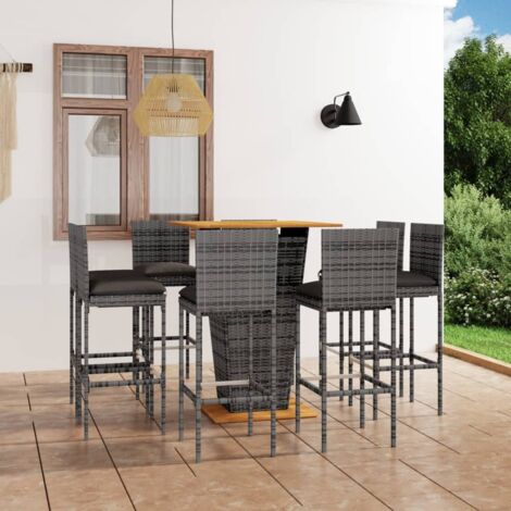 9-tlg. Gartenbar-Set mit Kissen Poly Rattan Grau vidaXL