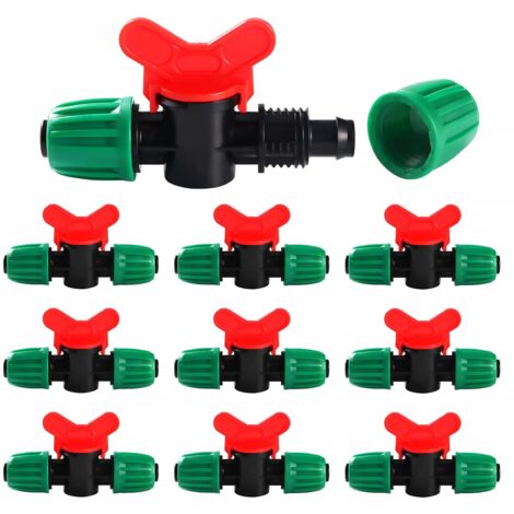 9 válvulas de interruptor de riego de 16 mm, válvulas de interruptor para tubería de riego, válvulas de bloqueo para sistema de riego por goteo, para tubería de 16 mm, color verde.