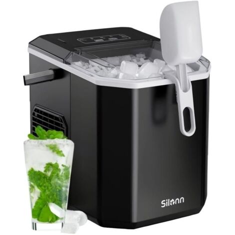 9 Würfel in 6 Minuten, 12 KG pro Tag, 1.2L Machine à glaçons portable Silonn (Noir) : Fabrication rapide, autonettoyante, silencieuse – Parfaite pour fêtes et quotidien à la maison