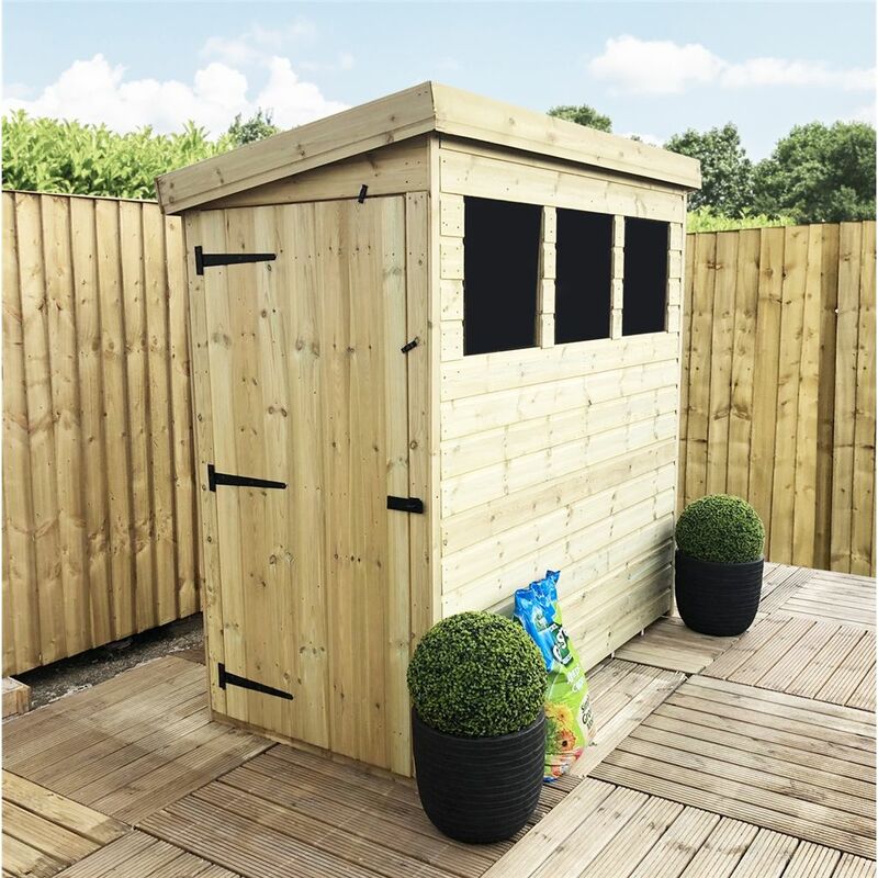 Marlborough Pent Sheds(bs) - 9 x 3 Pressure Treated Tongue And Groove Pent Shed With 3 Windows And Side Door + Safety Toughened Glass