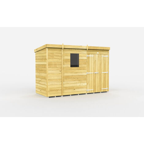 9 x 4 Feet Pent Shed - Double Door With Windows - Wood - L118 x W276 x H201 cm
